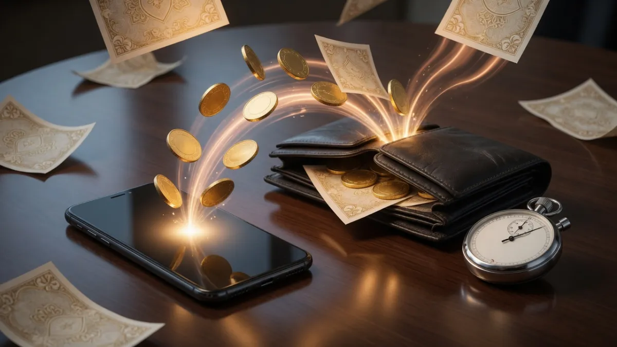 Gold coins, a smartphone and a stopwatch – fast withdrawals